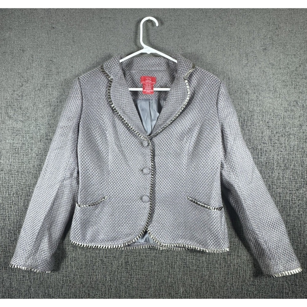 Oscar De La Renta Womens Grey Tweed Blazer W/ruffle Trim 10